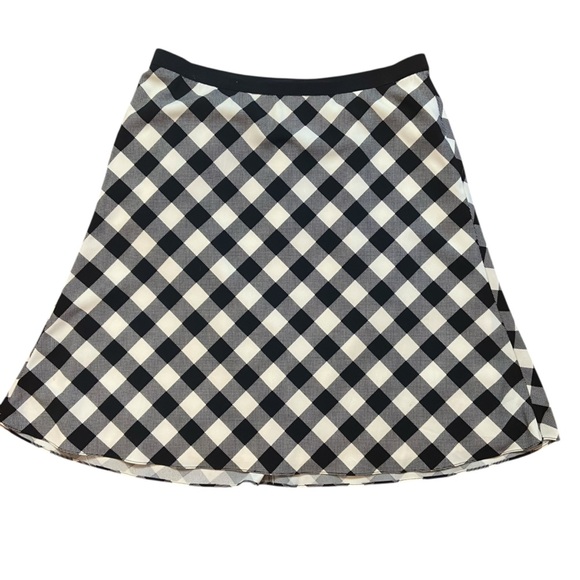 Ann Taylor A Line Midi Skater Skirt Size 12 Black White Picnic Check Career - Picture 1 of 10
